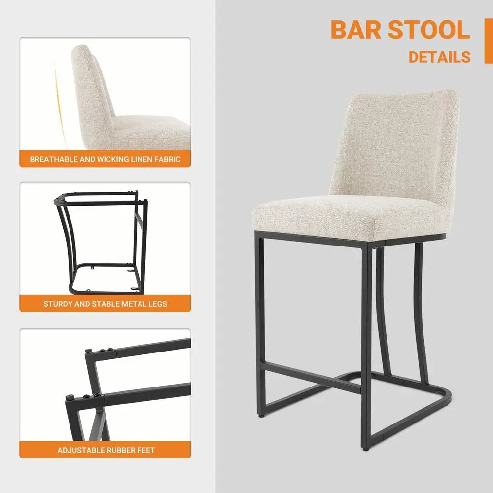 Counter Height Bar Stools Set o 4, 24 Inch Seat Height Bar Chairs or Kitchen Island, Linen abric Upholstered Barstools with Meta The Pet & Home Store