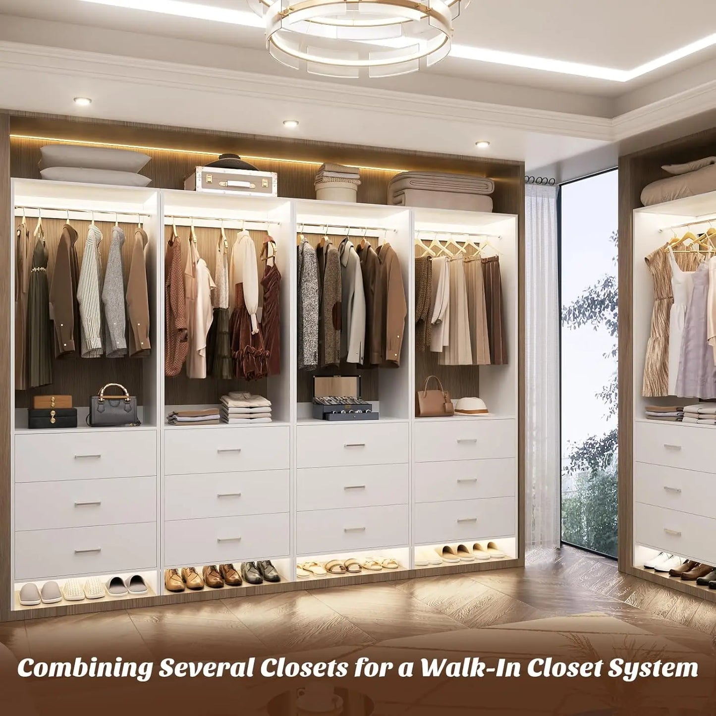 Wood Closet Organizer System With Hanging Rods For Walk In Wardrobe Set Of 4