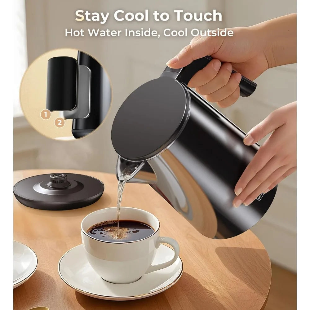 1L 1200W Stainless Steel Electric Kettle with 7 Temperature Settings 4 Hour Keep Warm Fast Boil Auto Shut Off Cool Touch Black The Pet & Home Store