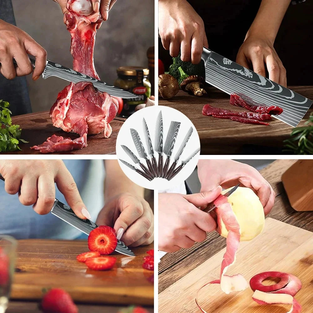 Stainless Steel Kitchen Knife Set Santoku Cleaver For Chefs