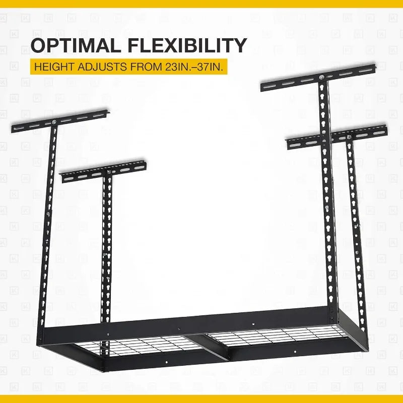 Klutch Garage Overhead Storage Rack with Adjustable Height, 48in.L x 24in.D, 23in.–37in.H