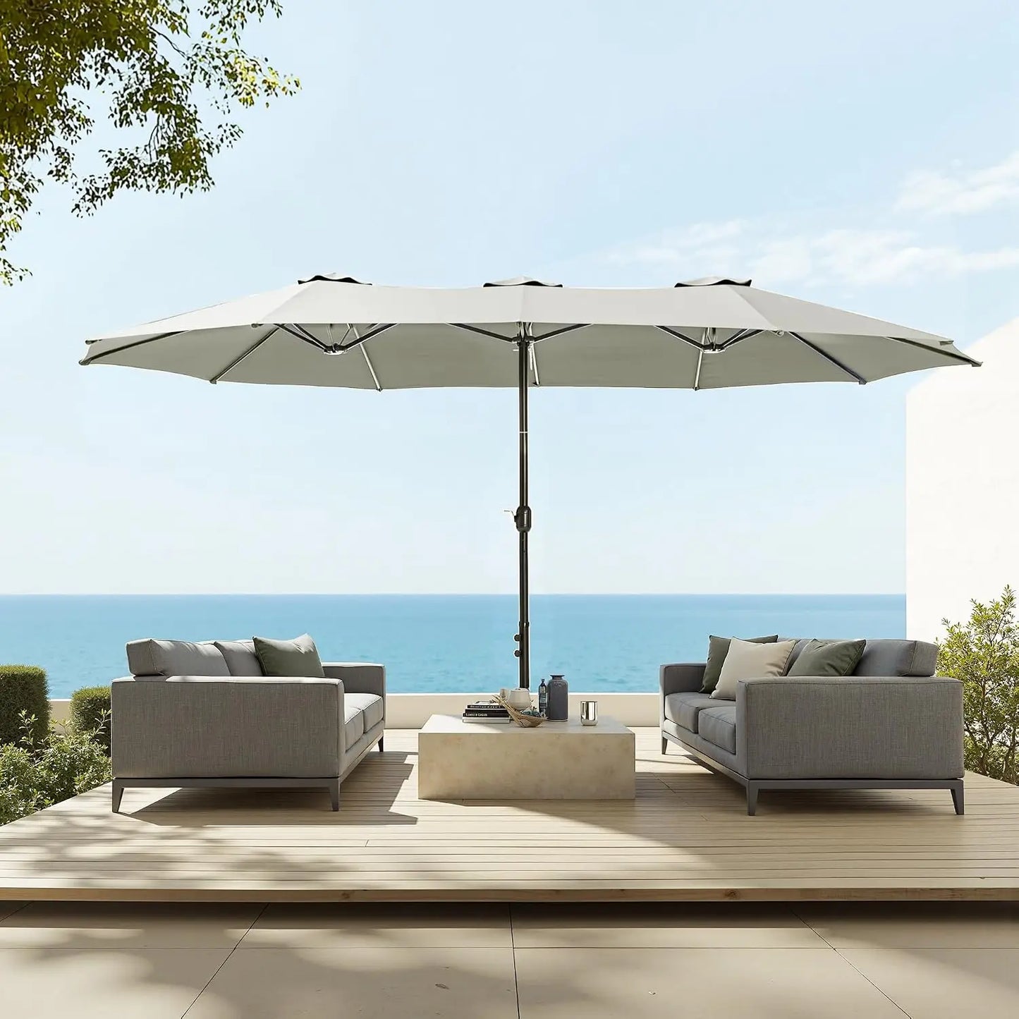 Rectangular Market Patio Umbrella Stainless Steel Frame Heavy Duty Base