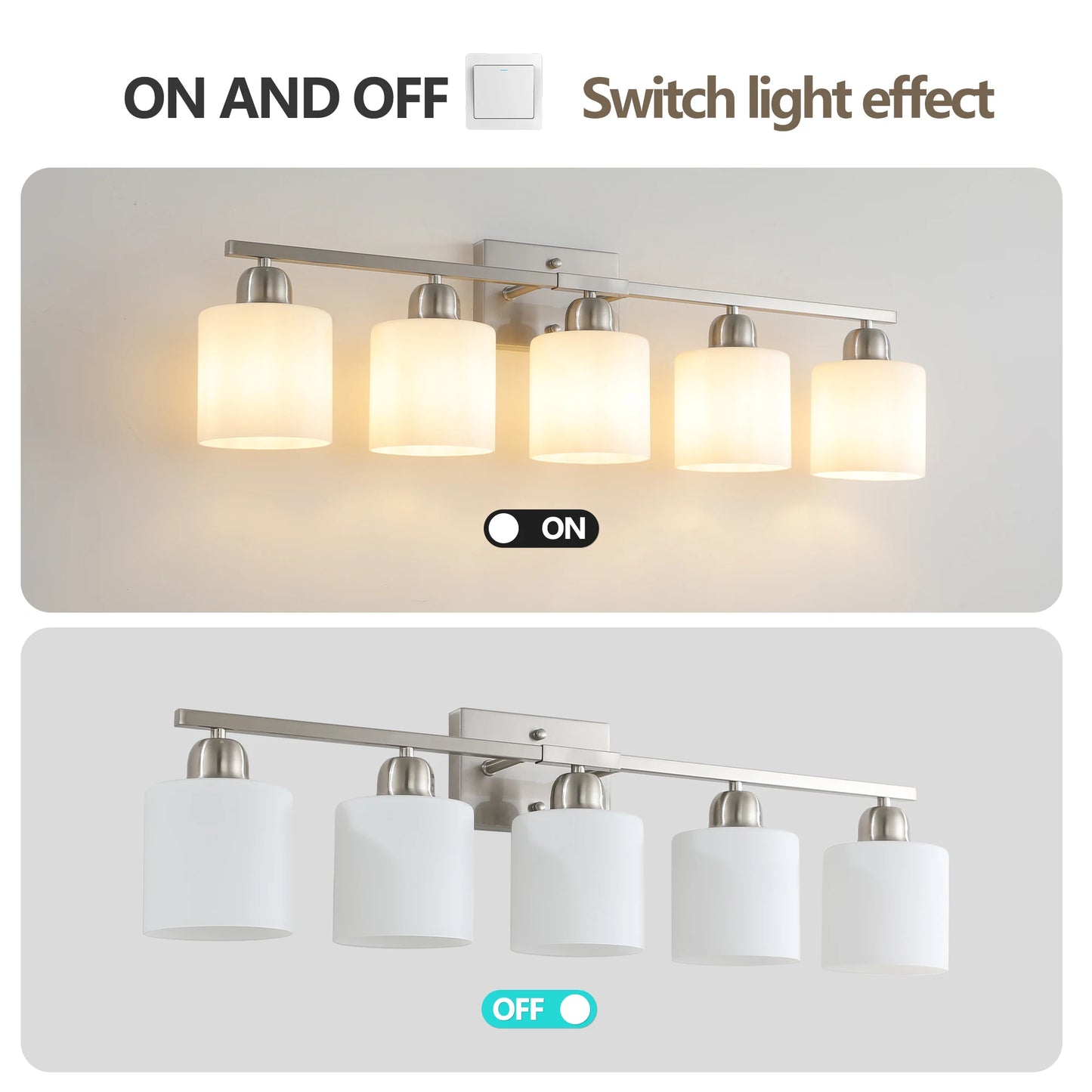 ARLGSITE Milk Glass Vanity Light Over Mirror Frosted Modern Fixture