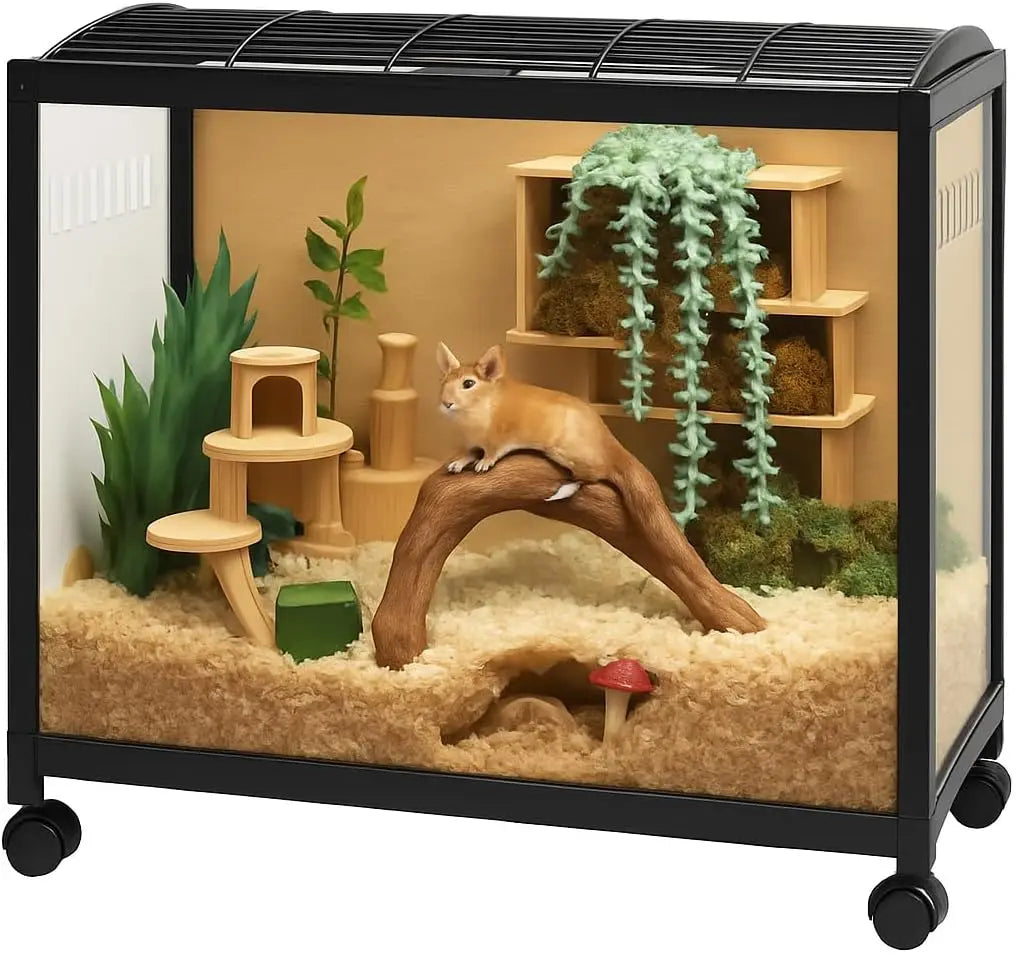 HiMISS Hamster Cage 360 Degree View ChewProof Dual Door Habitat