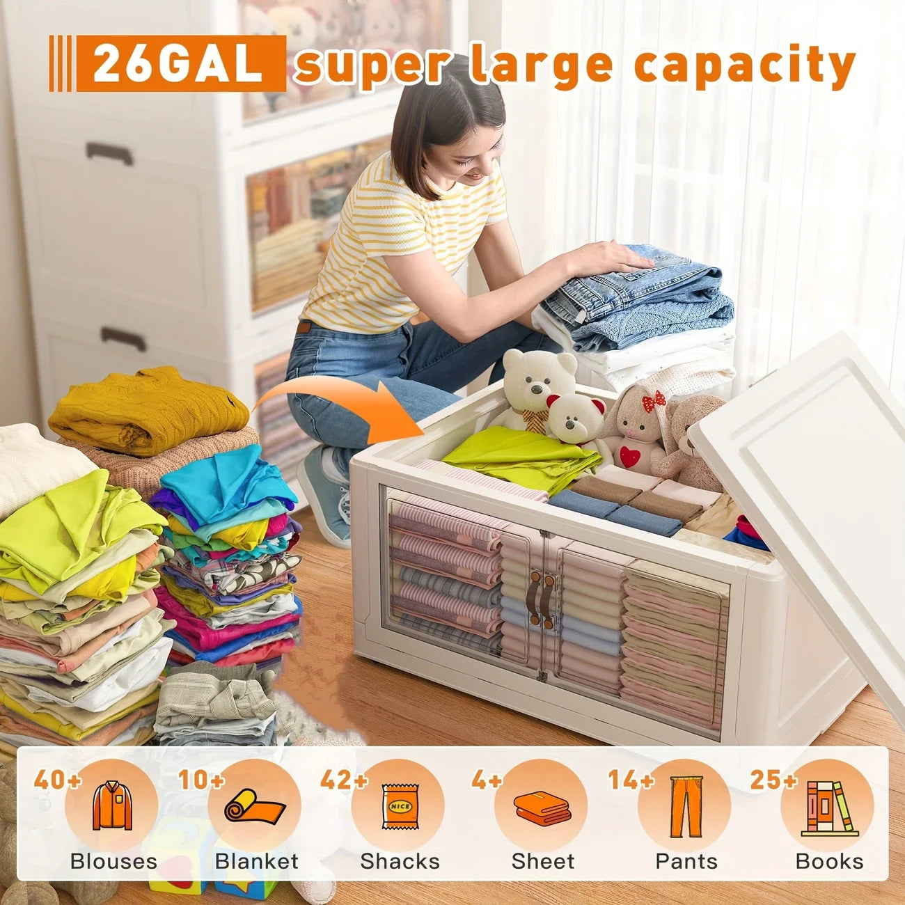 Foldable Storage Cabinet With Wheels, 2/4 Layers Multi-Functional Box
