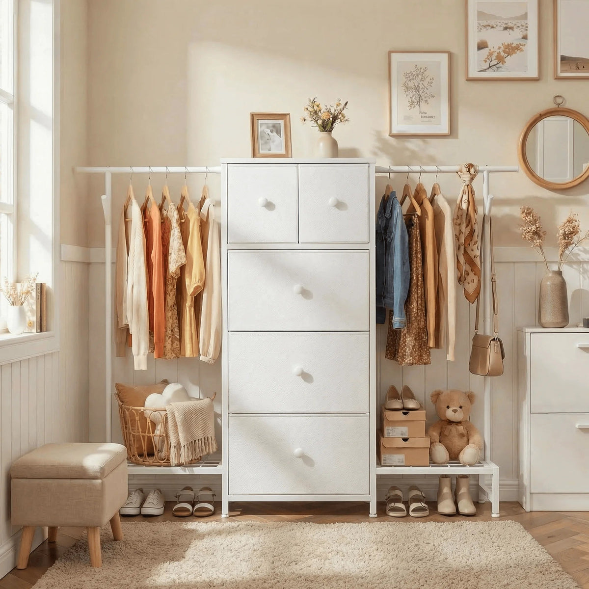 EnHomee Modern Fabric Dresser With Five Drawers And Shoe Rack The Pet & Home Store