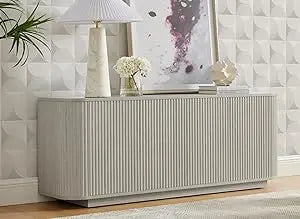 Fluted Wooden Sideboard Buffet Cabinet With Adjustable Shelves
