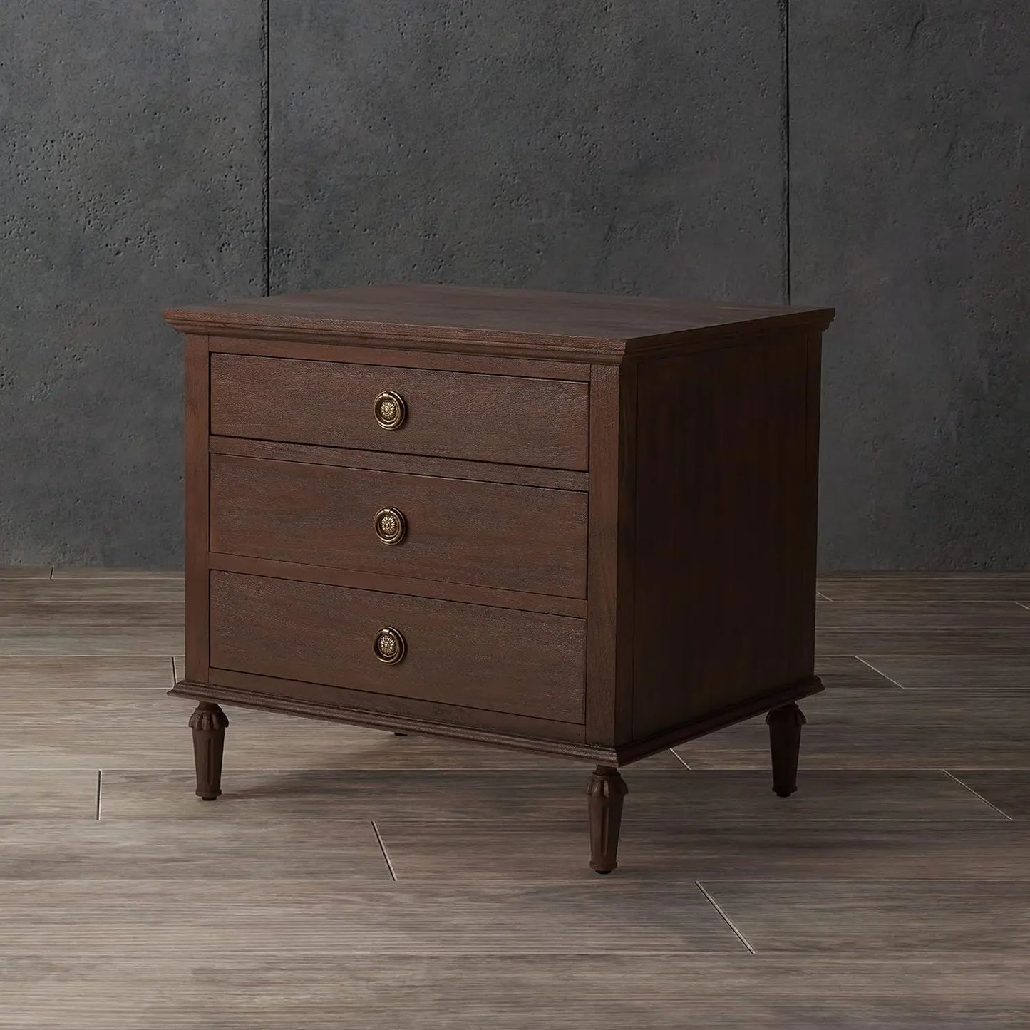 Lisabet 3 Drawer Wood Nightstand Minimalist Fully Assembled