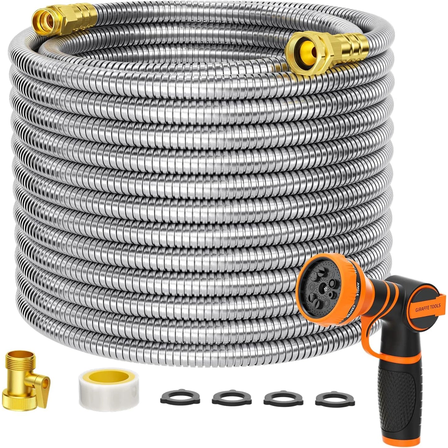 Giraffe Tools 304 Stainless Garden Hose With 9 Pattern Nozzle