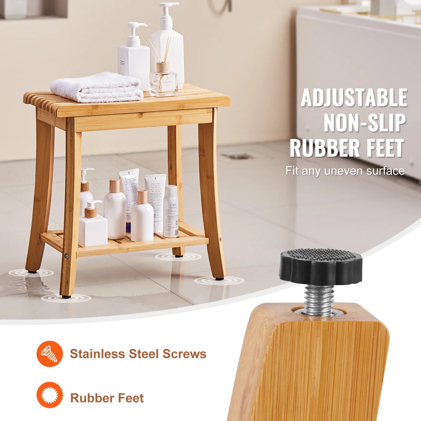 SucceBuy Bamboo Shower Bench With Storage Shelf 330lbs