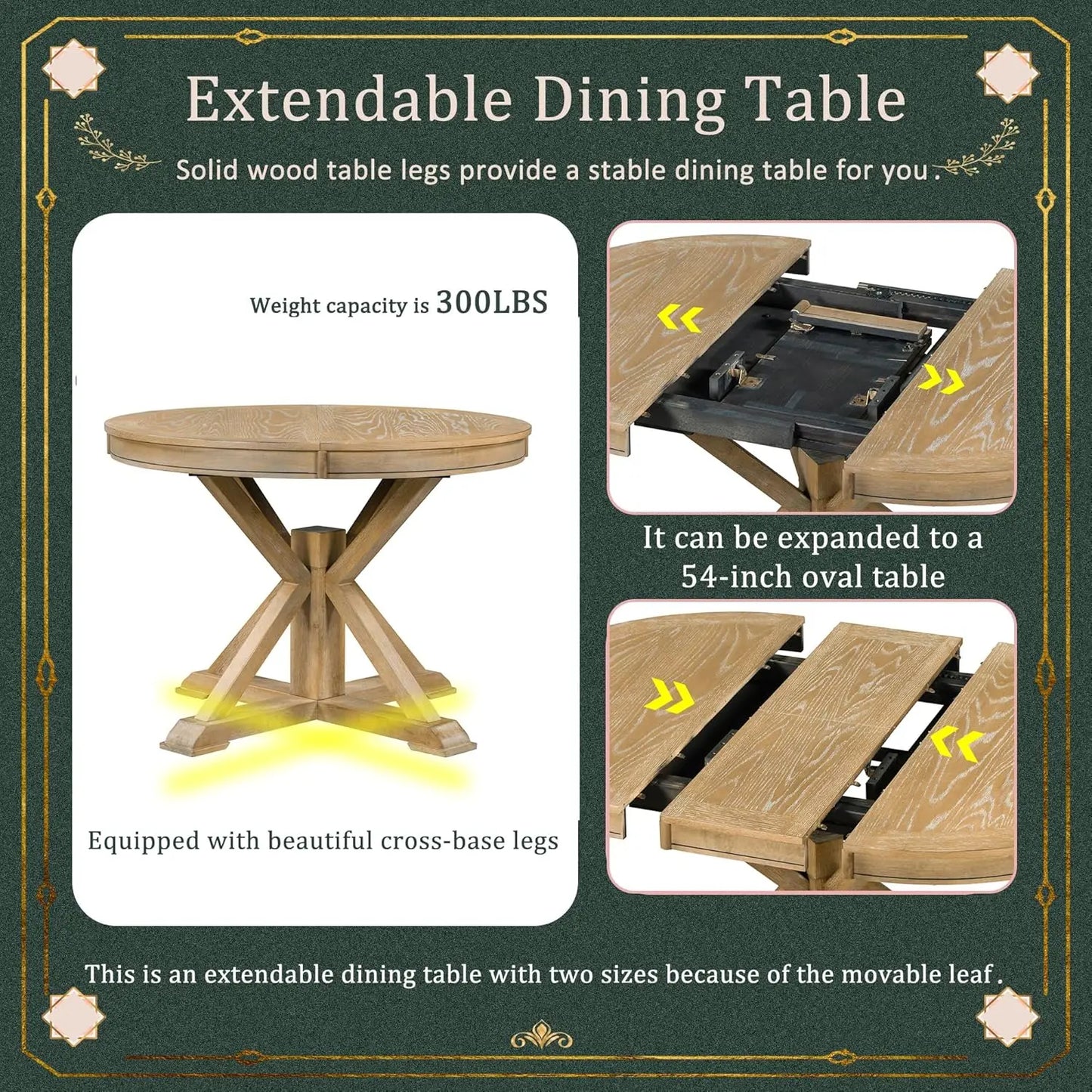 Solid Wood Dining Set With Extendable Table And Upholstered Chairs