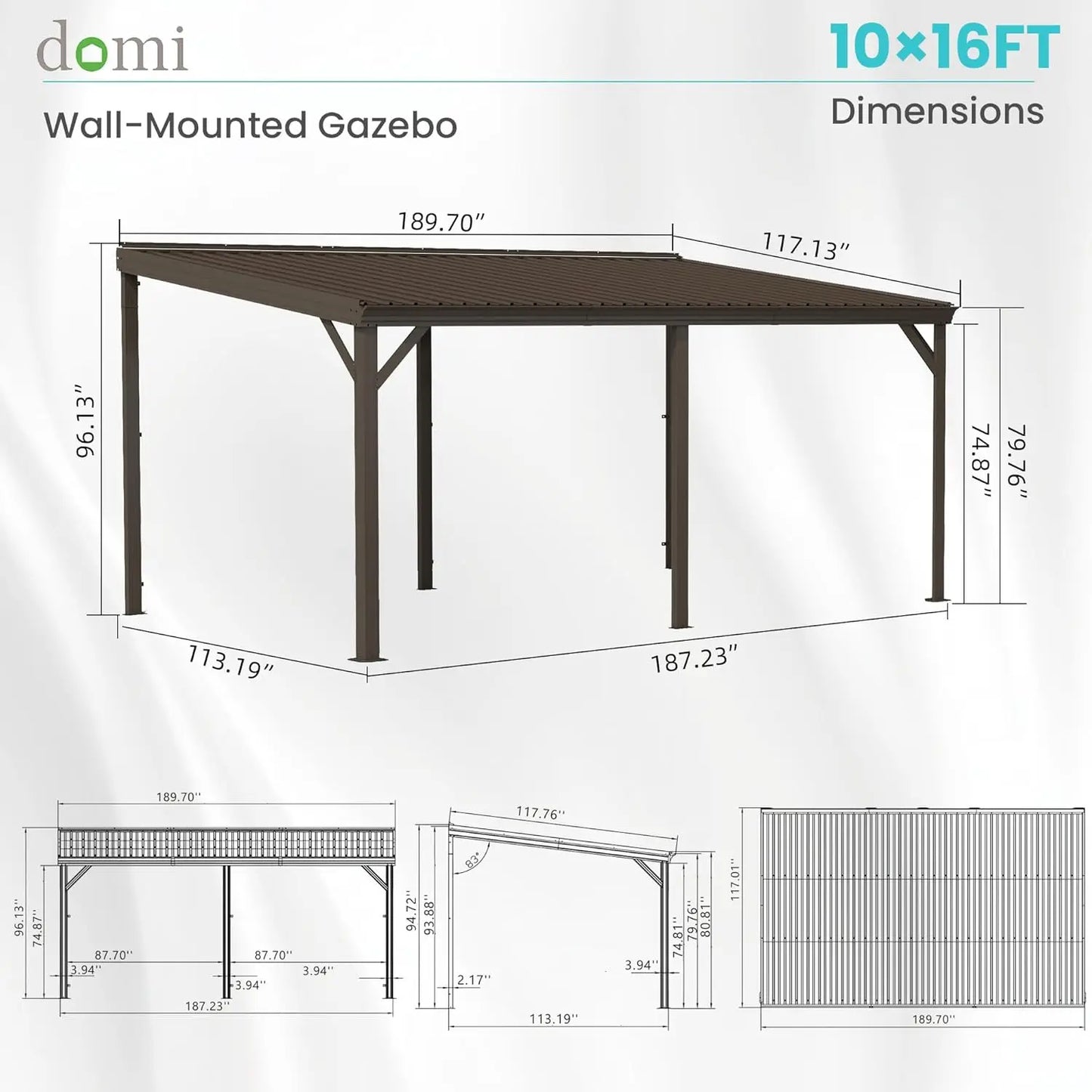 Wall Mounted Lean To Gazebo Pergola With Galvanized Steel Roof