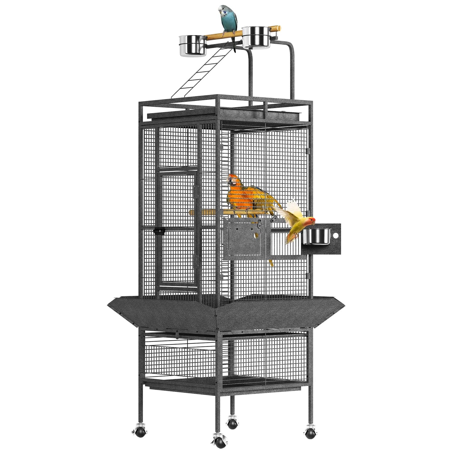 HiMISS Large Bird Cage With Rolling Stand, Sliding Tray, Bowls