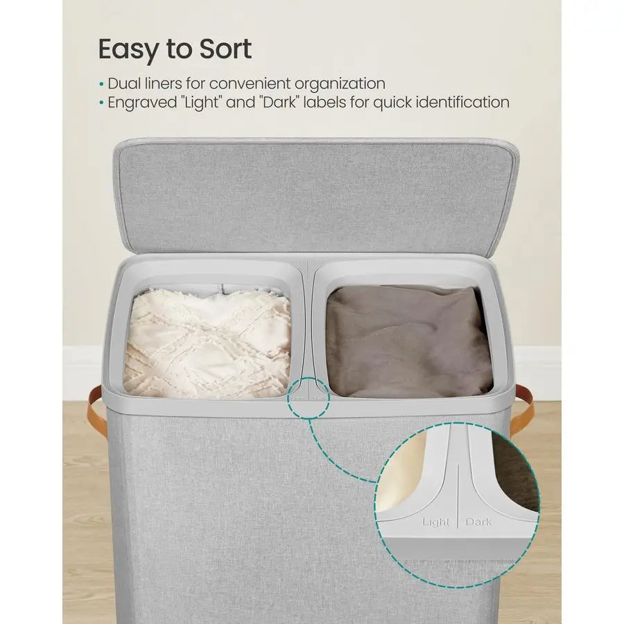 Dual Compartment Laundry Hamper With Lid And Handles Easy Assembly