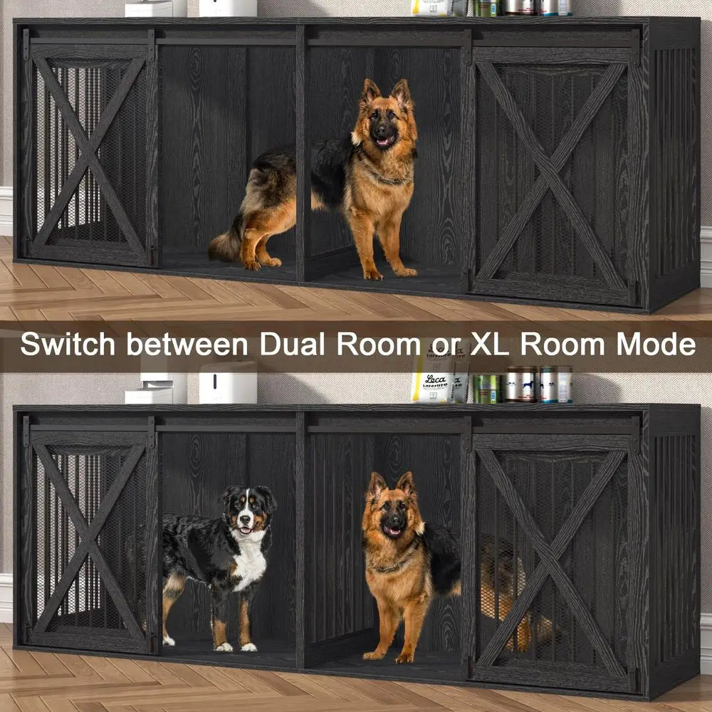 XXXL Dog Crate Furniture for 2 Large Dogs, Heavy Duty Double Dog Cage Extra Large Breed, 35.4 Tall Thick Wooden Dog Kennel TV S