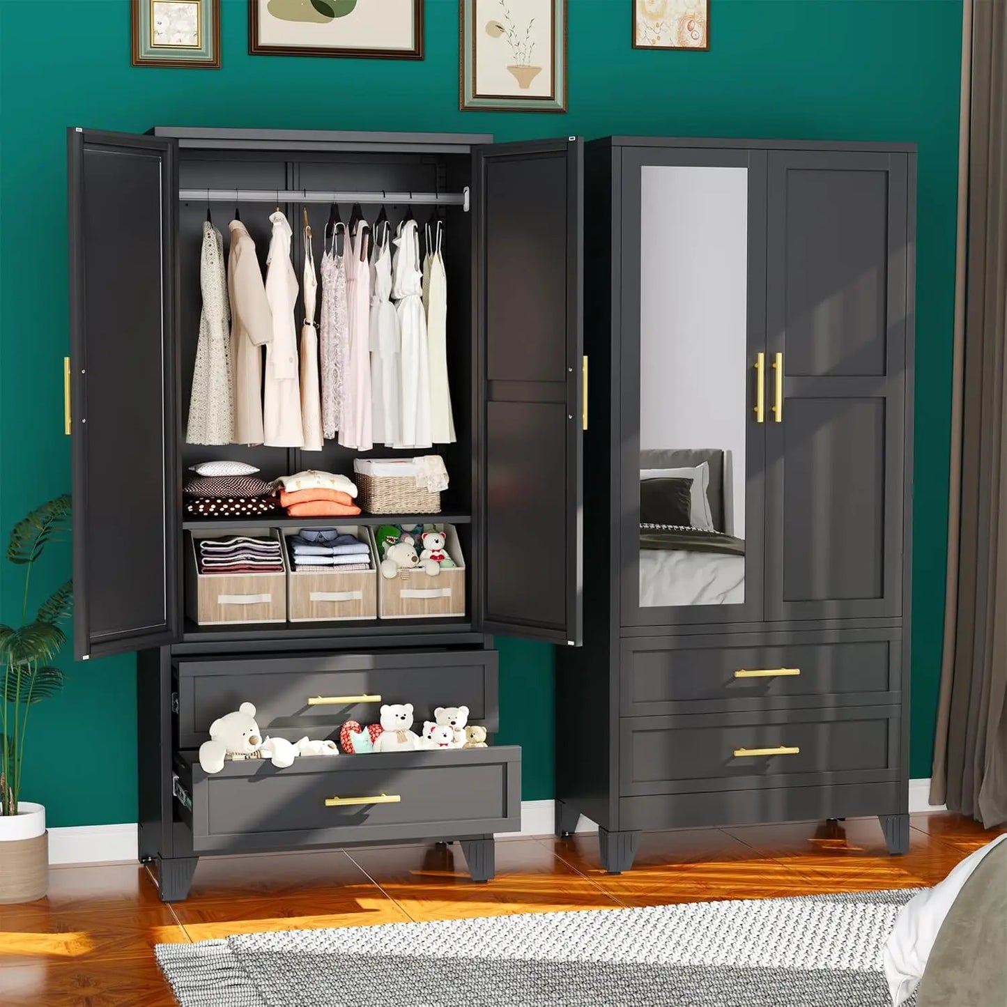 Metal Armoire Wardrobe Closet, 71 "Metal Clothing Storage Cabinet with Adjustable Shelves and Hanging Rod, Household, Custom