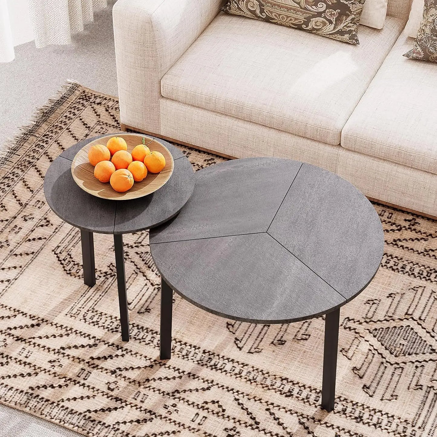 Round Coffee Table Set of 2, Nesting Tables with Honeycomb Pattern, Modern End Table for Living Room, Farmhouse,, Customized