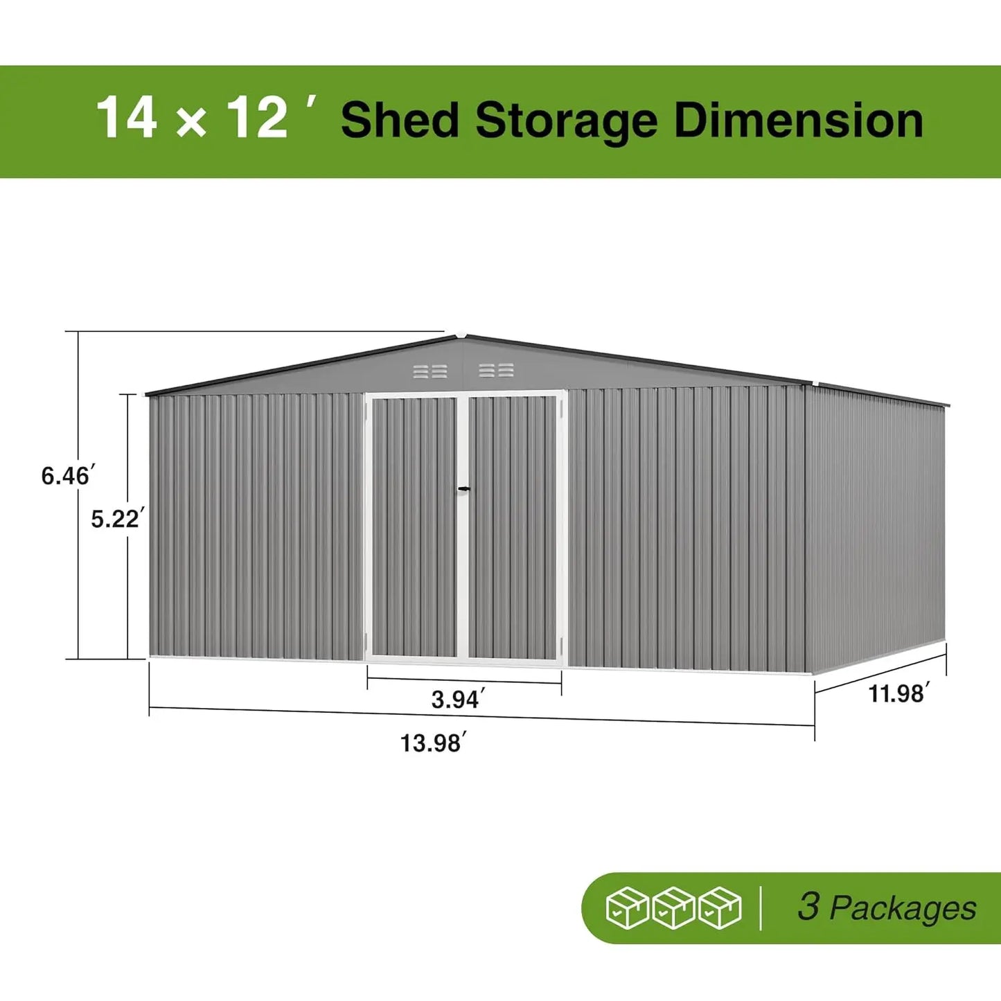 Grey Metal Waterproof Outdoor Storage Shed With Door And Lock