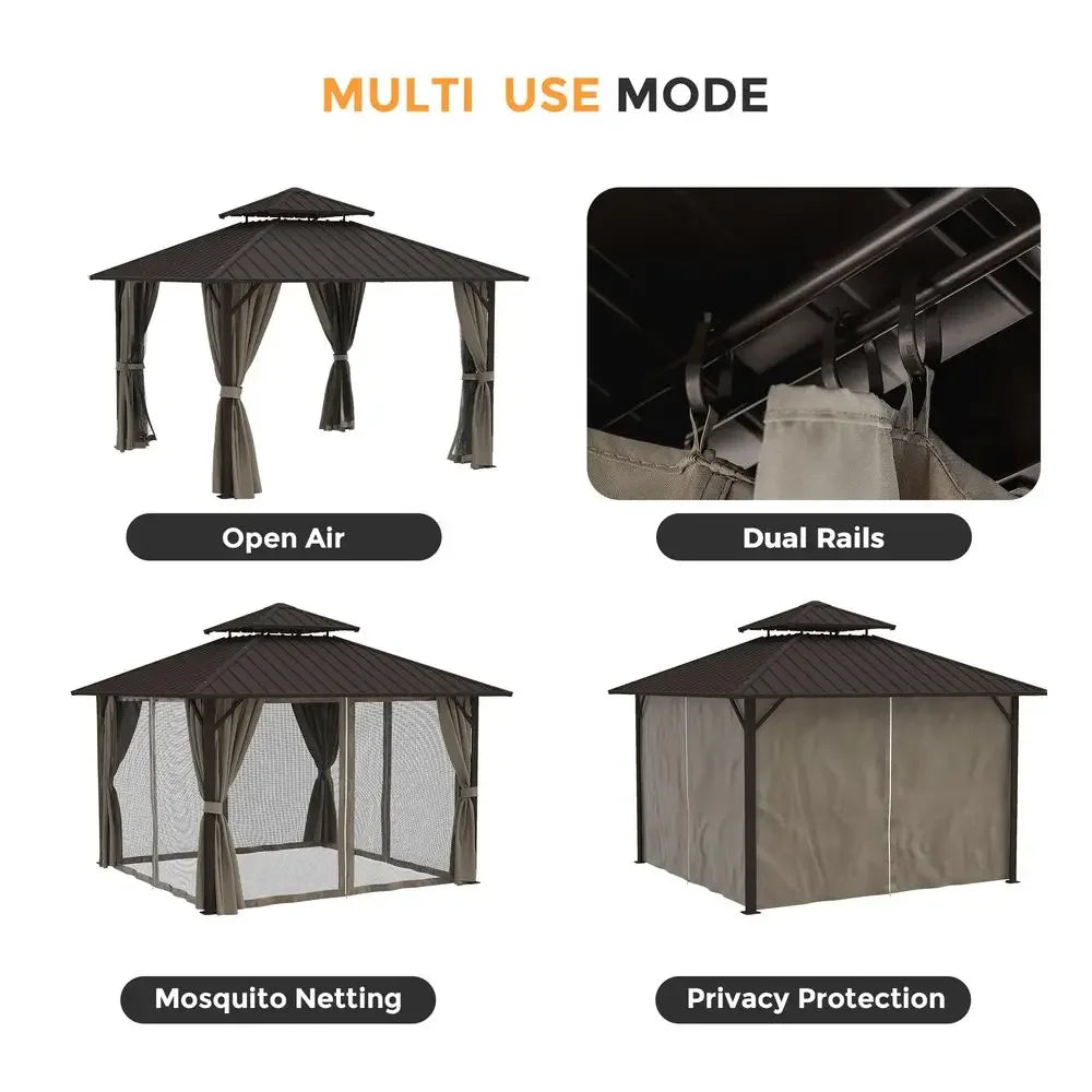 XMSJ Outdoor Gazebo With Hardtop And Double Galvanized Steel Roof