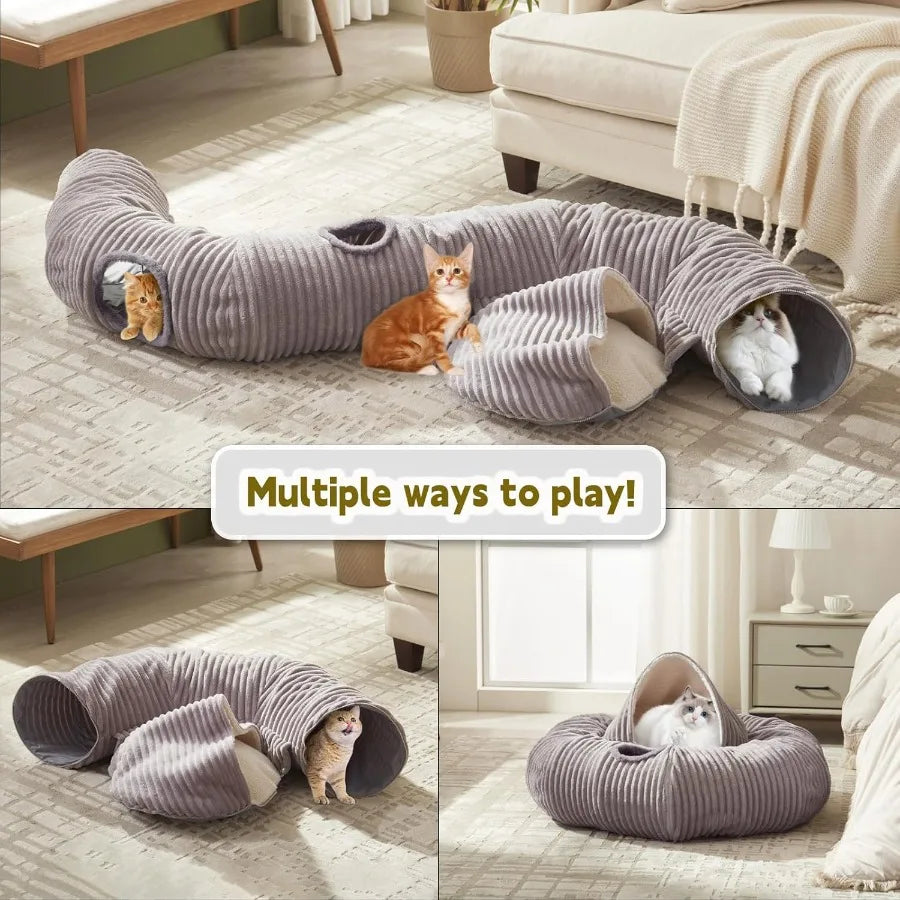 Multifunction Cat Tunnel Bed With Washable Donut Cushion