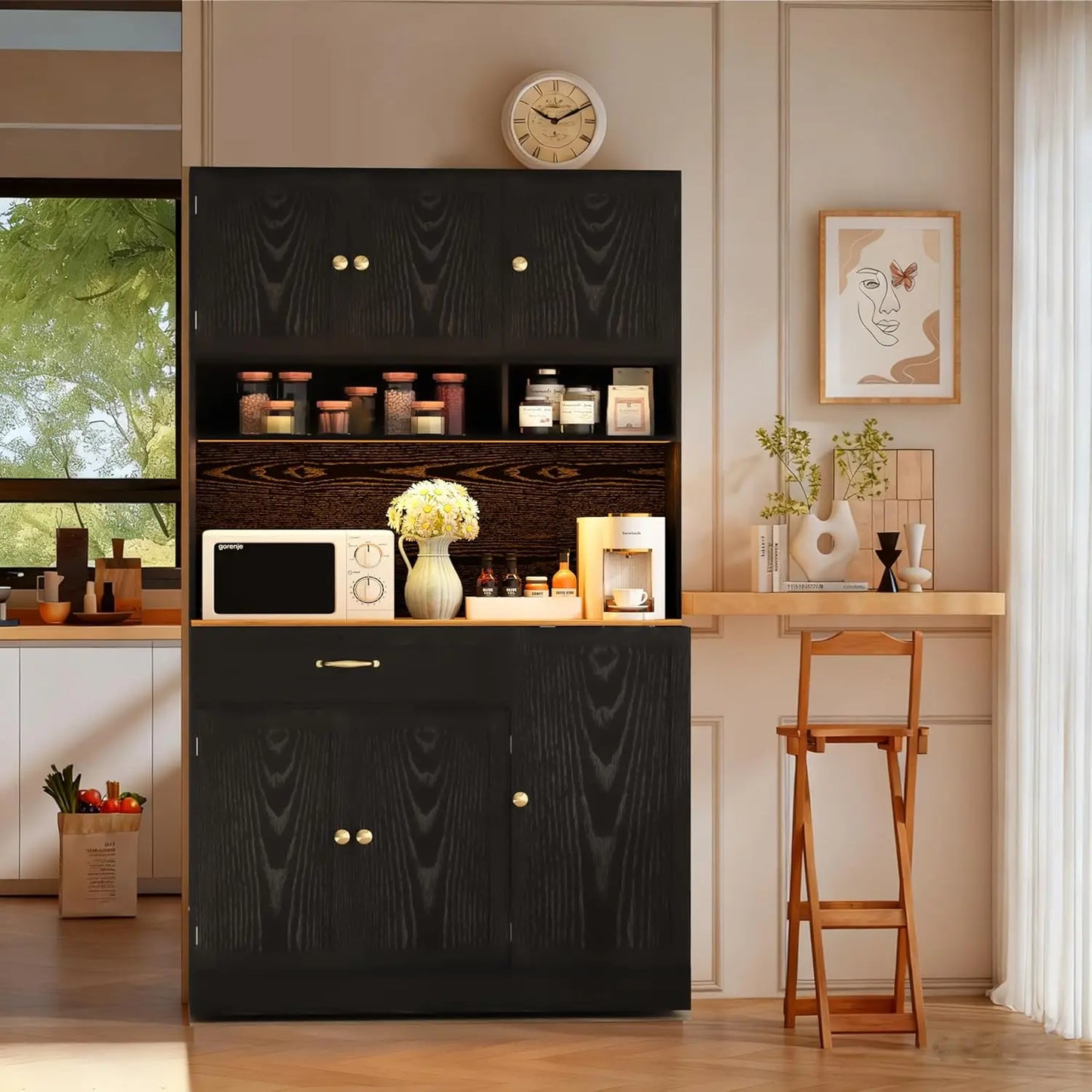 Guangbai Kitchen Pantry Cabinet With LED Light And Charging Station