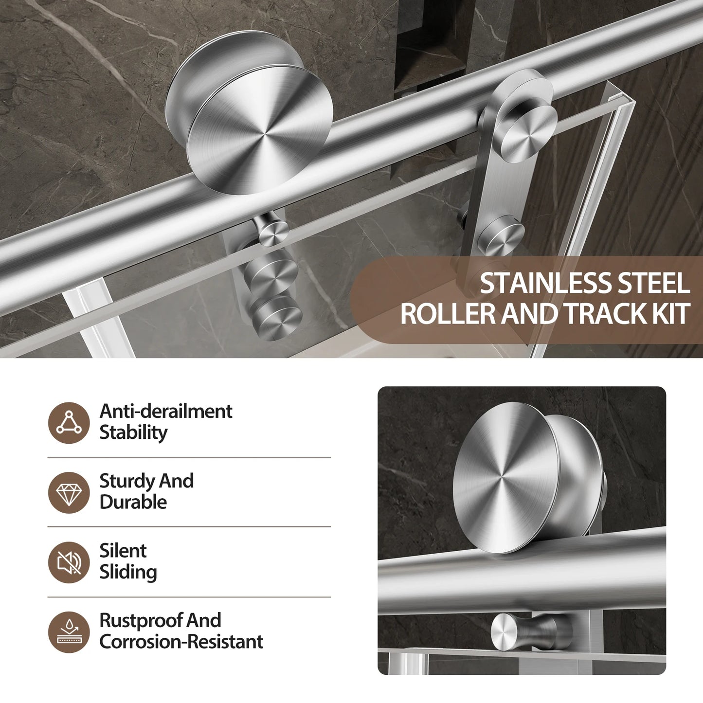 Sh.Kl Frameless Sliding Shower Door Brushed Nickel Tempered Glass
