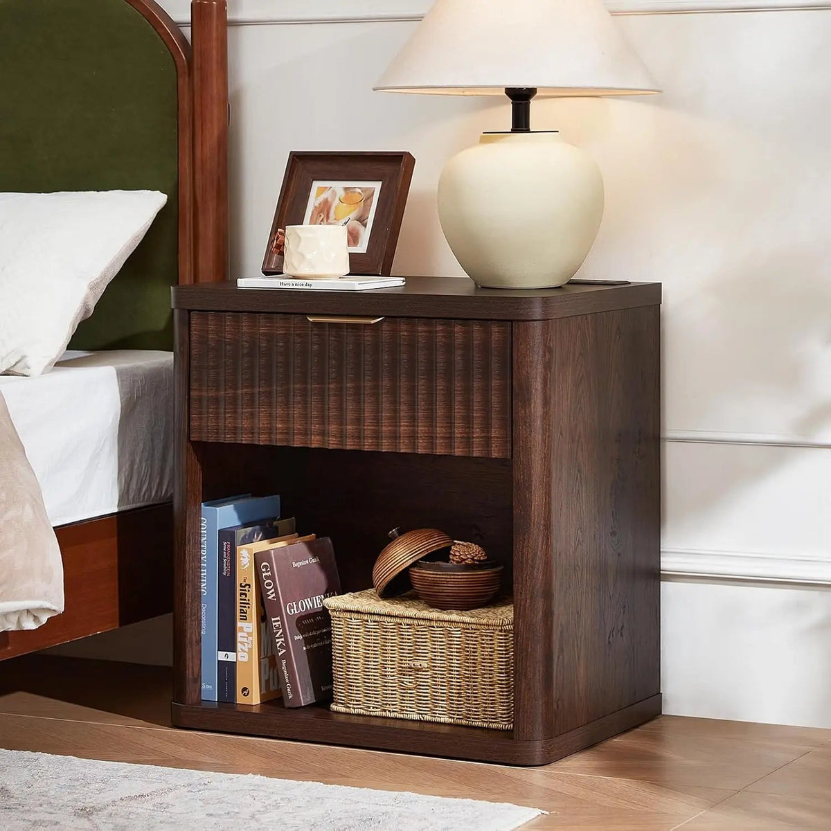 Set of 2 Wide Fluted Farmhouse Nightstands with Charging Station The Pet & Home Store