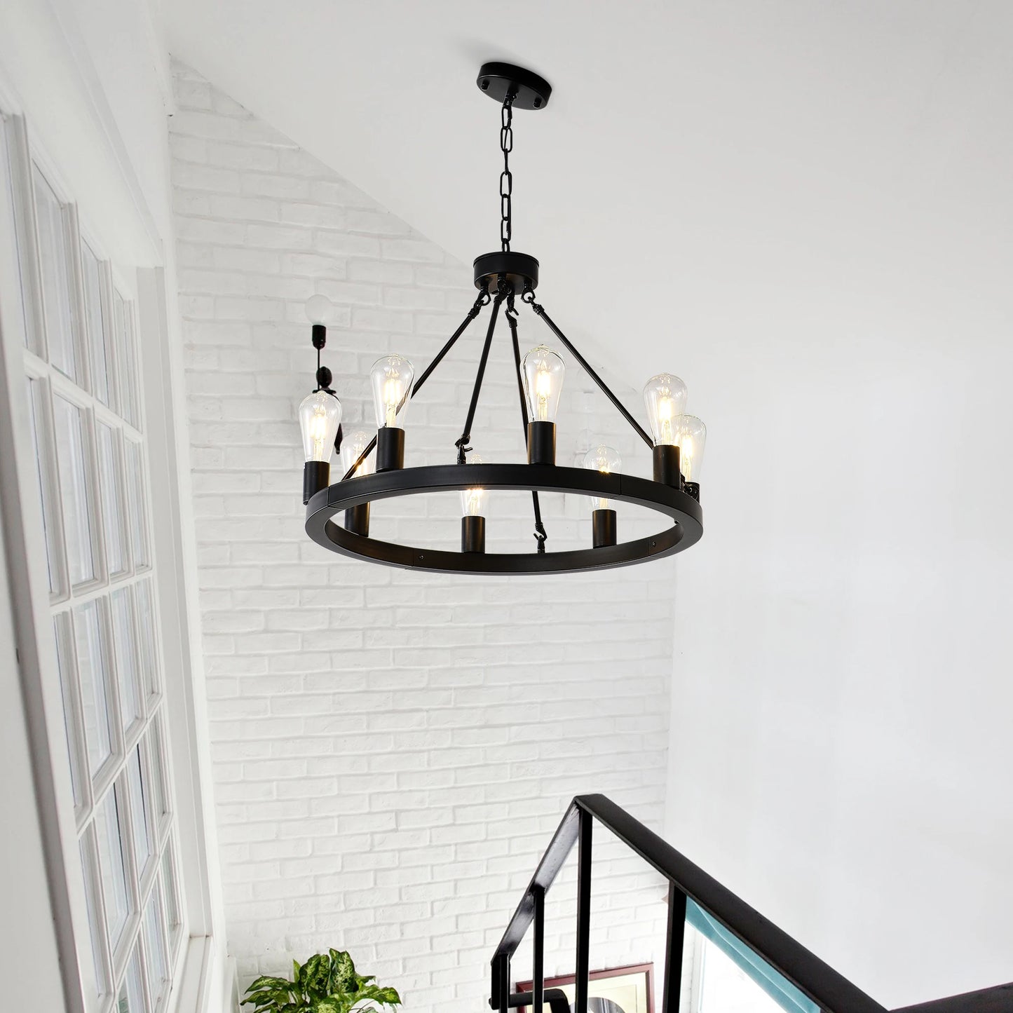 Six-Light Wagon Wheel Chandelier, Farmhouse Modern