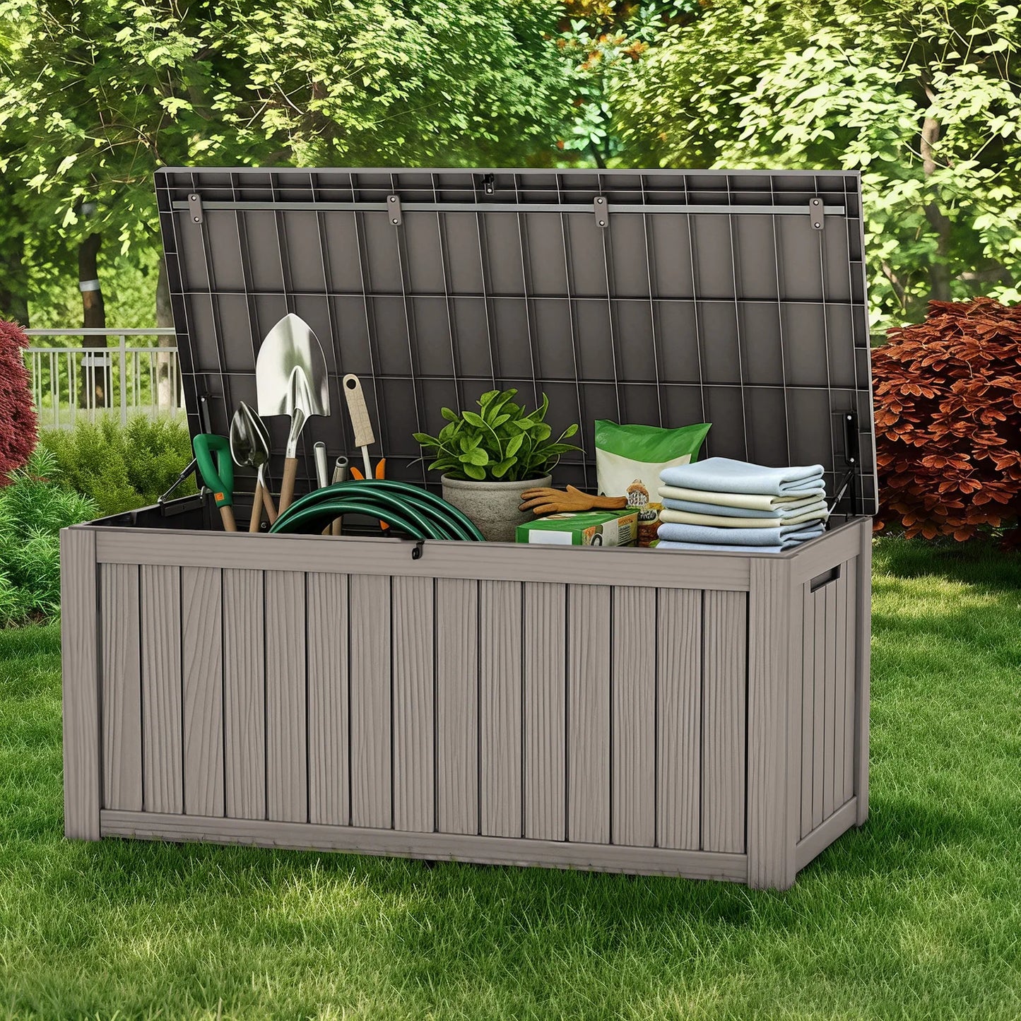Outdoor Deck Box 120 Gallon Lockable Weatherproof Storage Container