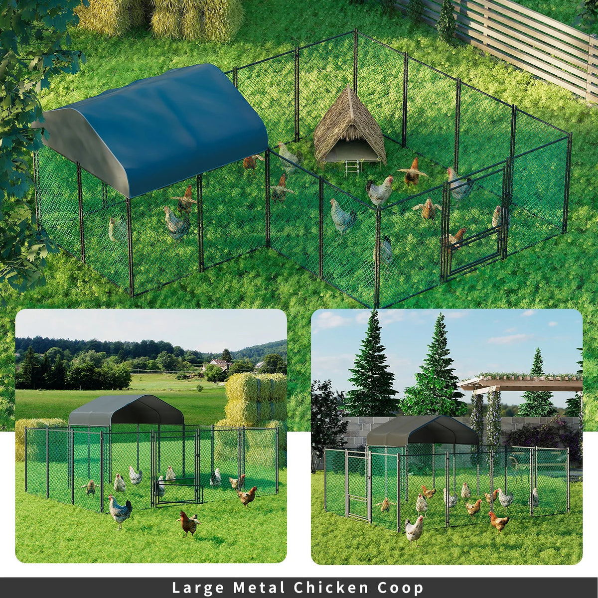 Heavy Duty Large Chicken Run Coop Cage Walk In Coop Poultry Hen Rabbit Metal Kennel Hutch Pen with Waterproof UV Cover Outdoor The Pet & Home Store