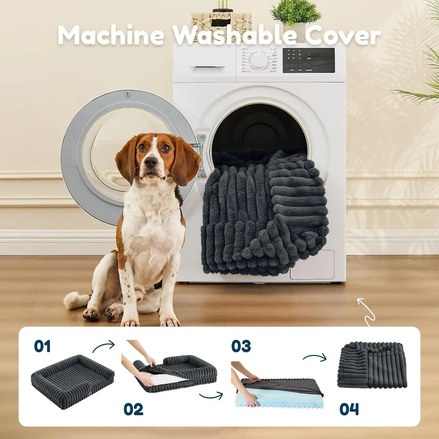 Faux Fur Orthopedic Dog Bolster Bed, Waterproof Washable Cover| rectangular dog sofa couch,egg crate foam,non-slip bottom,for small medium dogs,dark grey,30*24*7,puppy bed