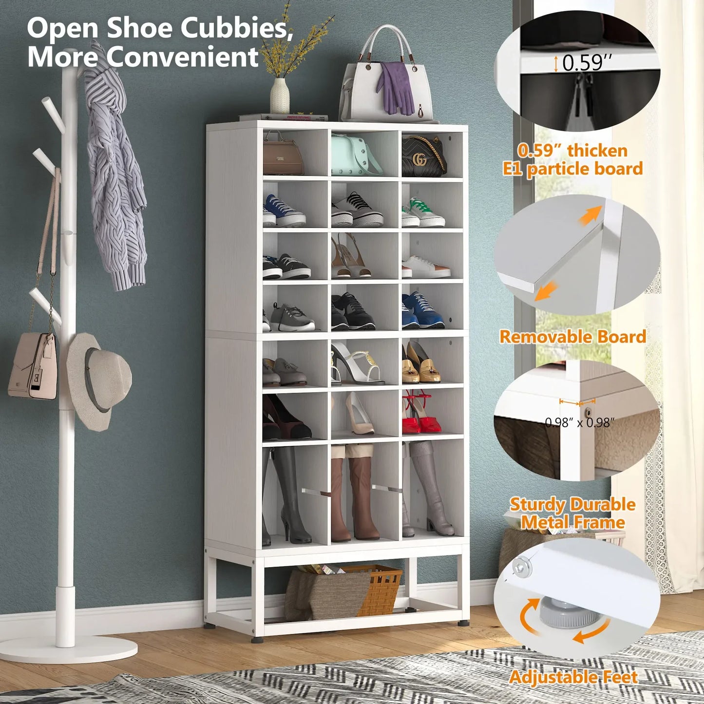 Tribesigns Wooden Shoe Cabinet Eight Tier Display Shelf
