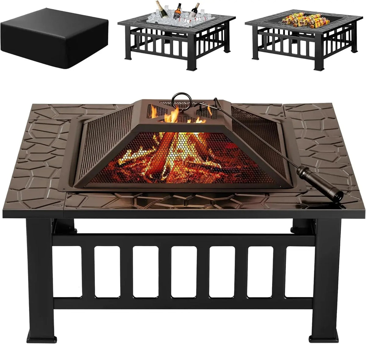 Devoko Outdoor Fire Pit, 32 Inch Firepit Table Metal Outdoor Fireplaces with Waterproof Cover for Outside Patio Camping (Silver) The Pet & Home Store