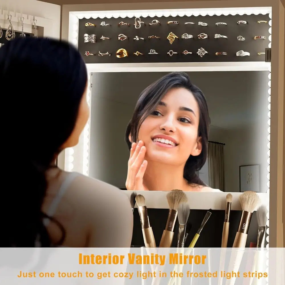 MKDK 360 Degree Swivel Jewelry Cabinet LED Mirror And Storage