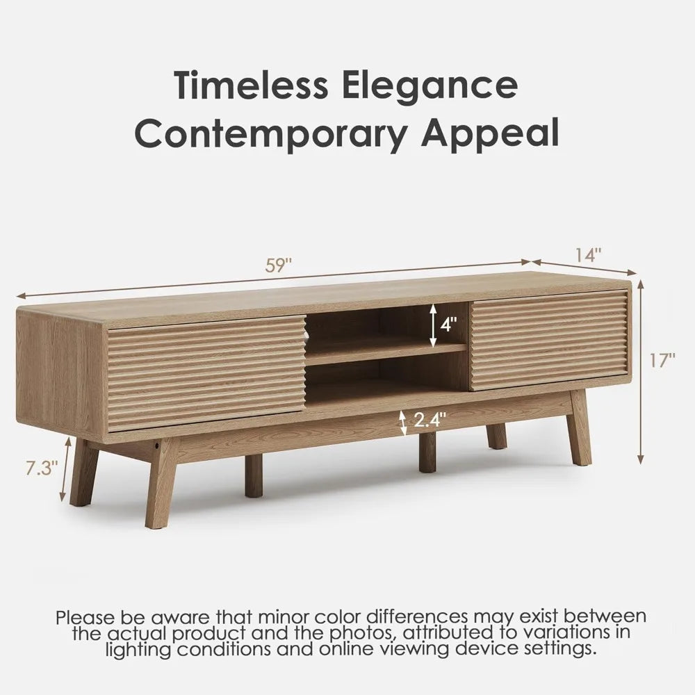 DAFIFY Mid Century Modern TV Console With Fluted Sliding Doors