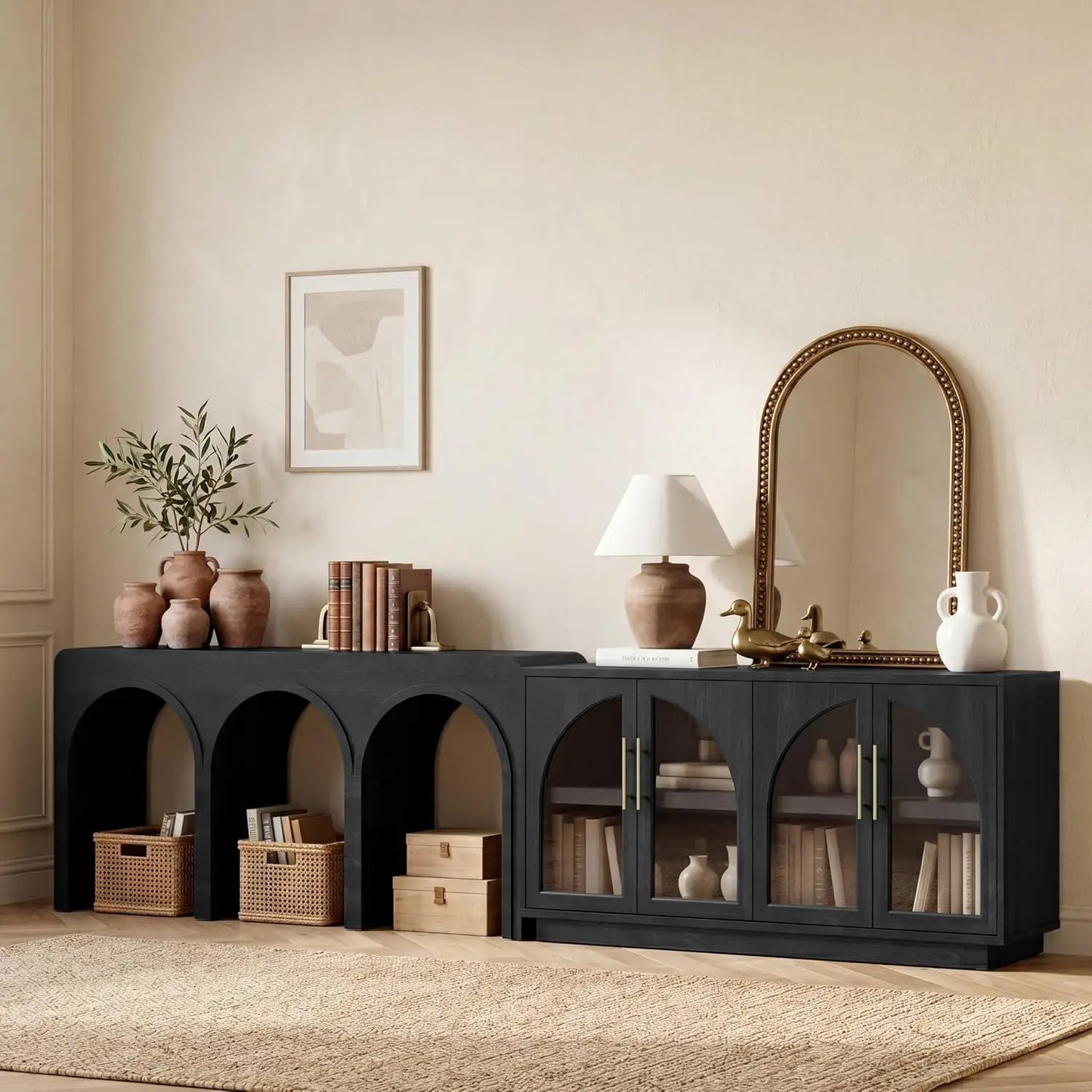 Buffet Cabinet With Glass Doors Modern Arched Sideboard
