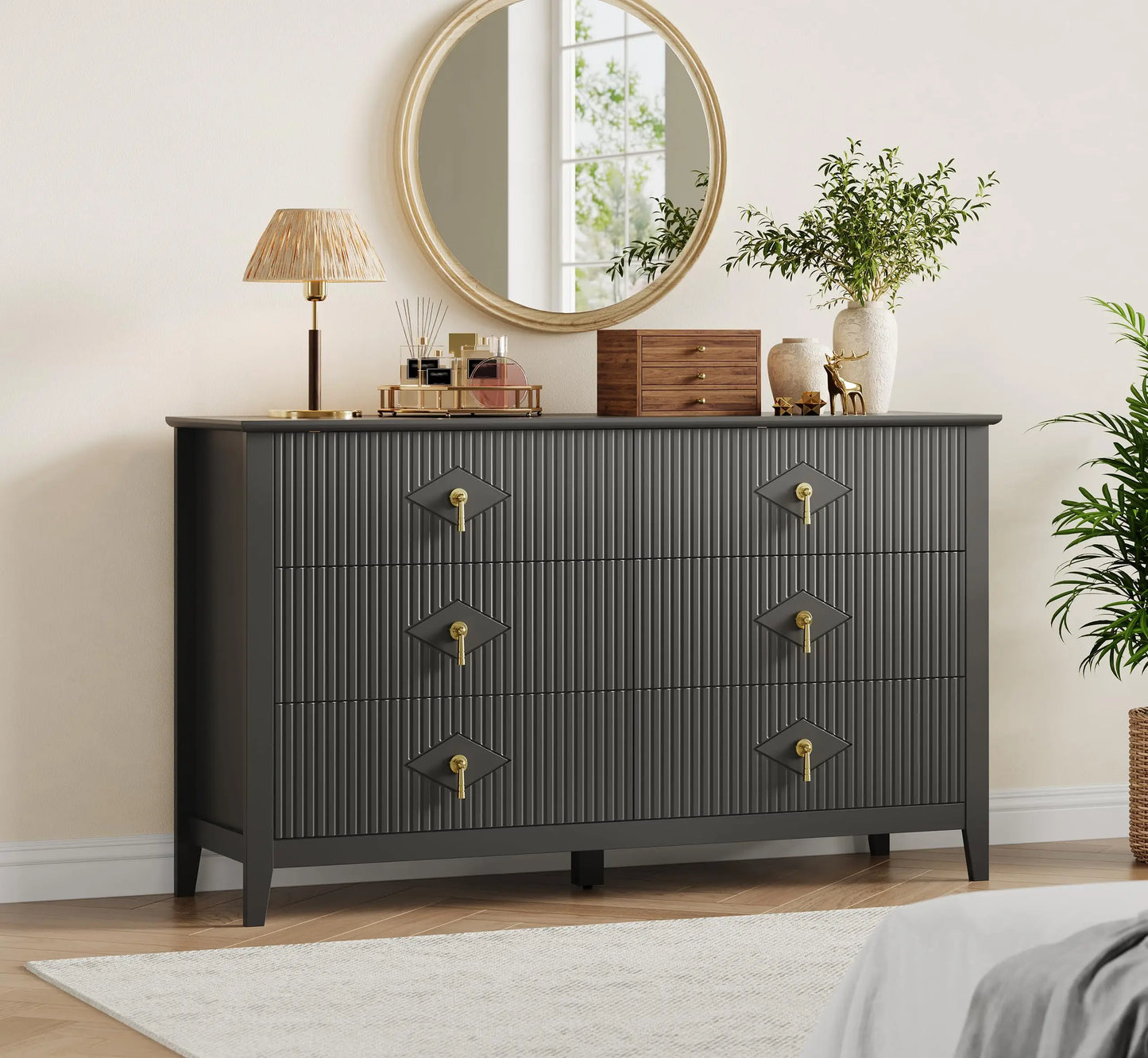 HiMISS Modern Six Drawer Dresser And TV Stand In Wood