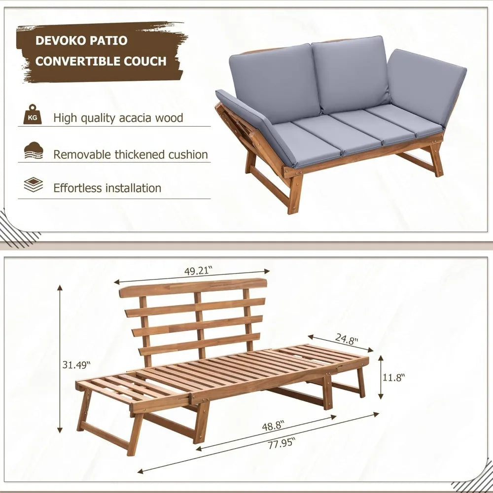 Outdoor Acacia Wood Patio Couch With Adjustable Armrests The Pet & Home Store