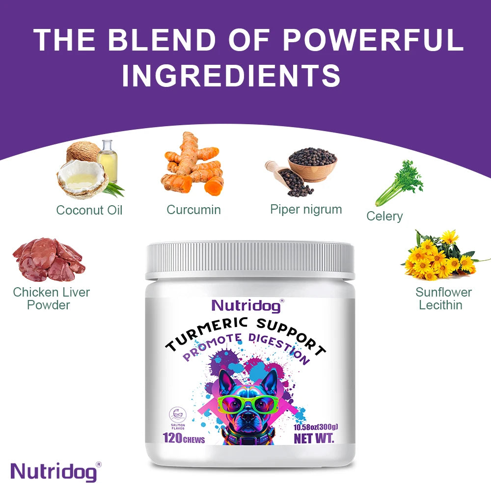 Nutridog Turmeric Dog Chews Anti Inflammatory Joint Support Glucosamine