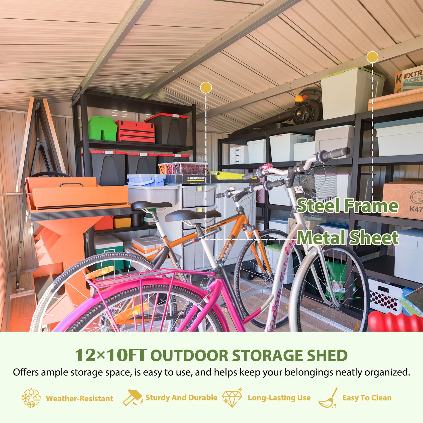 LZBEITEM Lockable Waterproof Metal Outdoor Storage Shed For Backyard