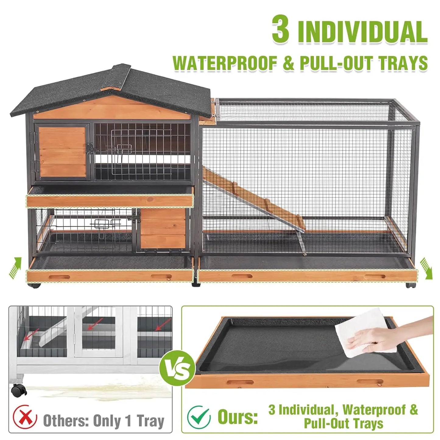 Two Story Rabbit Hutch With Chew Proof Full Metal Frame Indoor Outdoor