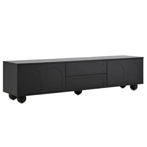 Cream Style TV Stand with Arched Doors & 2 Drawers,Minimalist Media Console with Rebound Device, 5 Iron Round Legs The Pet & Home Store