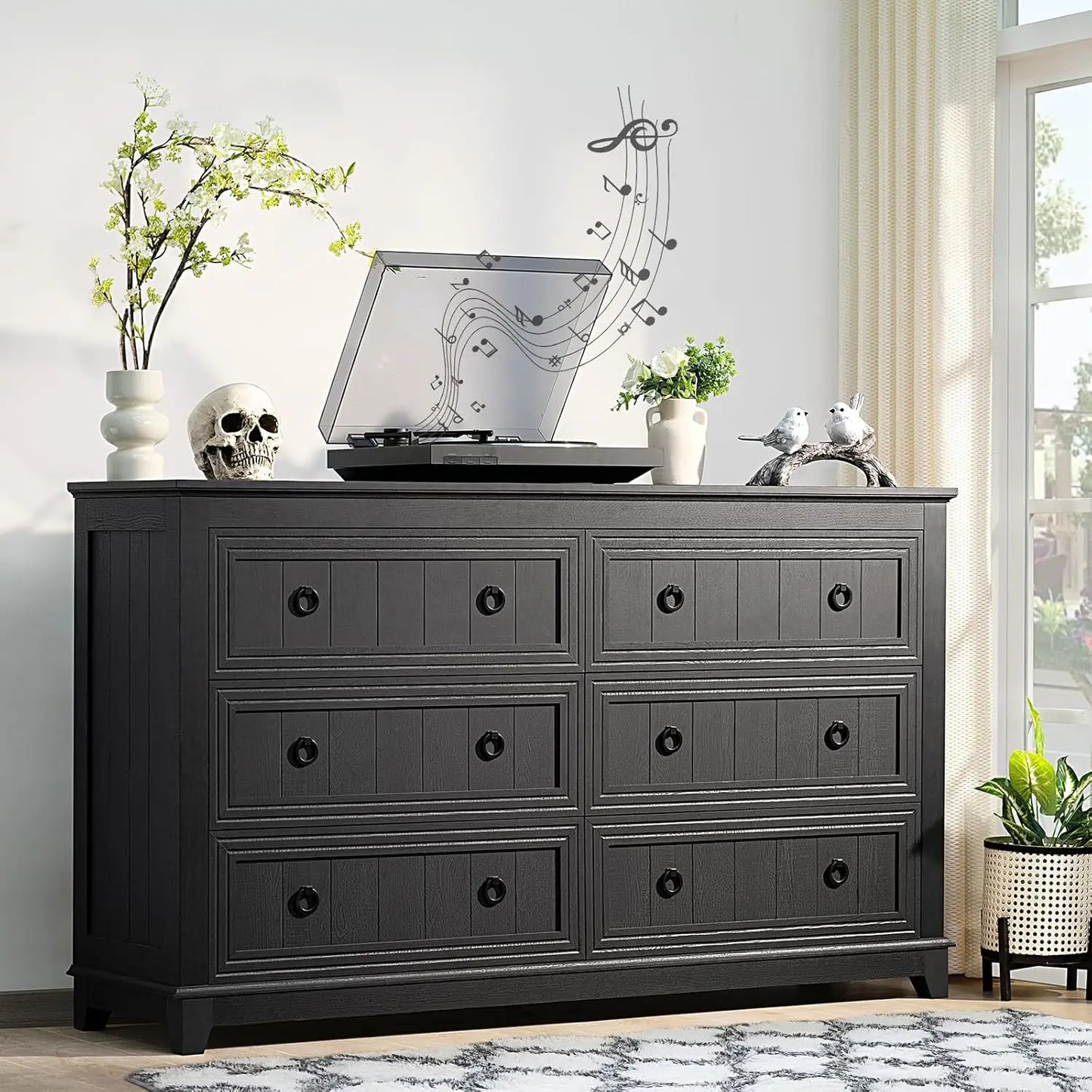 6 Drawer Farmhouse Wood Dresser Chest Vintage TV Stand