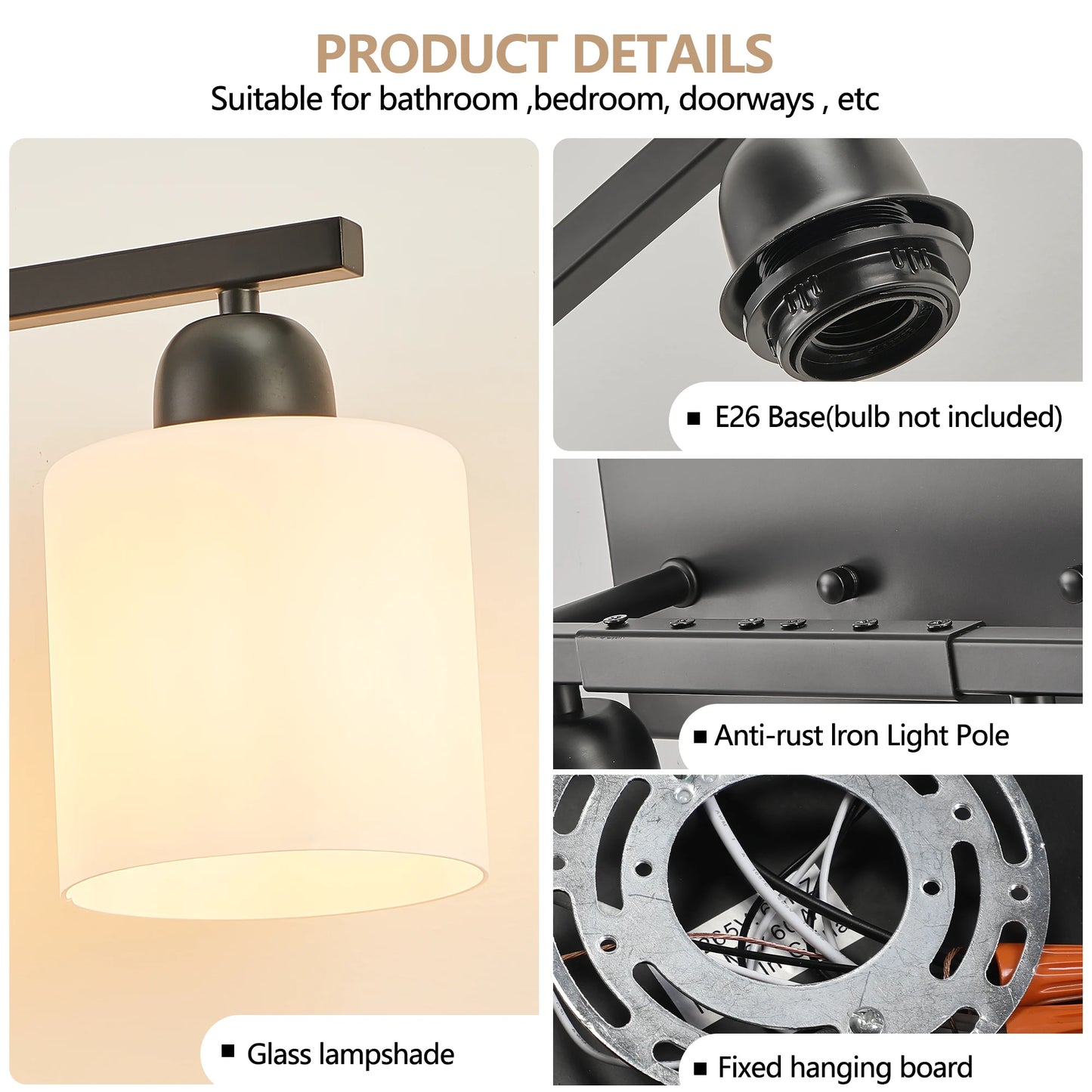 ARLGSITE Milk Glass Vanity Light Over Mirror Frosted Modern Fixture