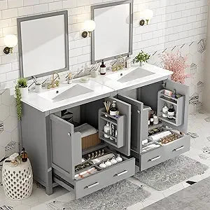 RBXC Solid Wood Double Sink Bathroom Vanity Cabinet With Storage The Pet & Home Store