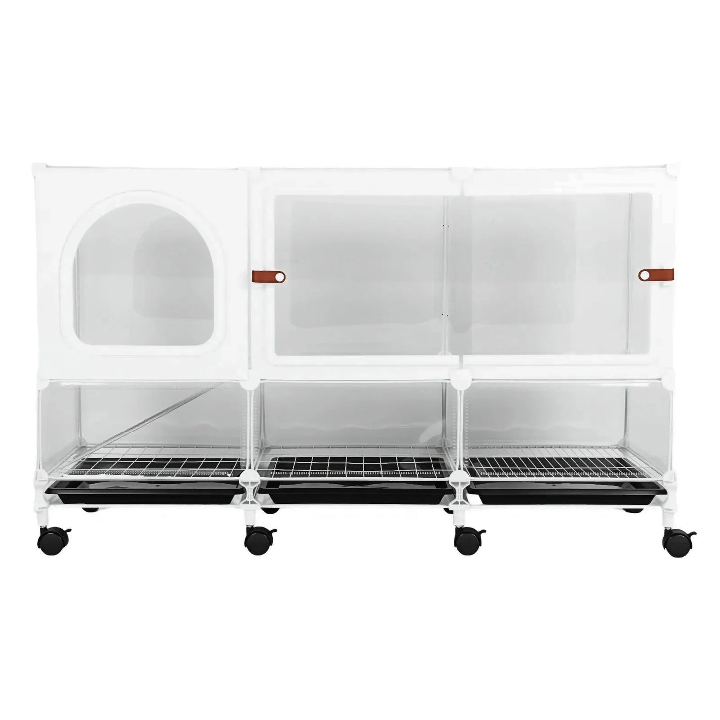 2-Tier Bunny Cage Indoor with Pull Out Tray Rolling Rabbit Hutch with Wheels 105x35x66cm for Guinea Pig Chinchillas