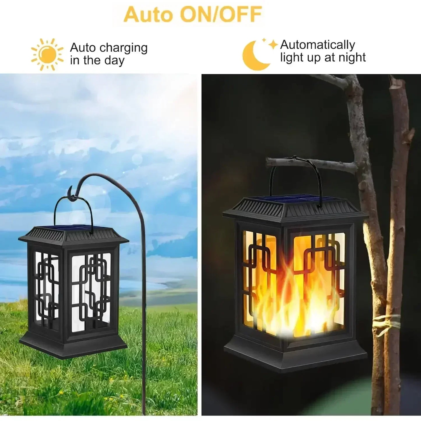 SZRSTH IP65 Solar Flame LED Lanterns For Garden Patio Pack