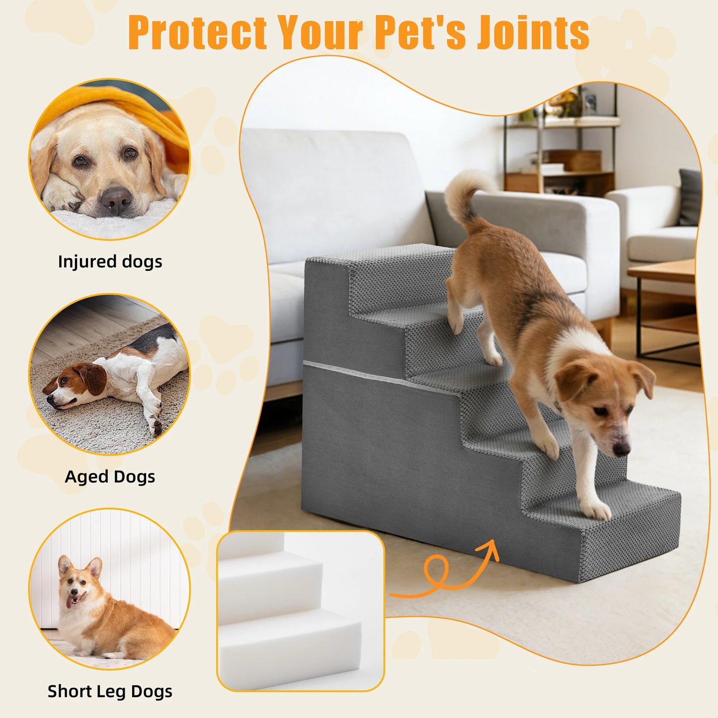 JHK Right Angled Foam Dog Steps Ramp For Small Dogs