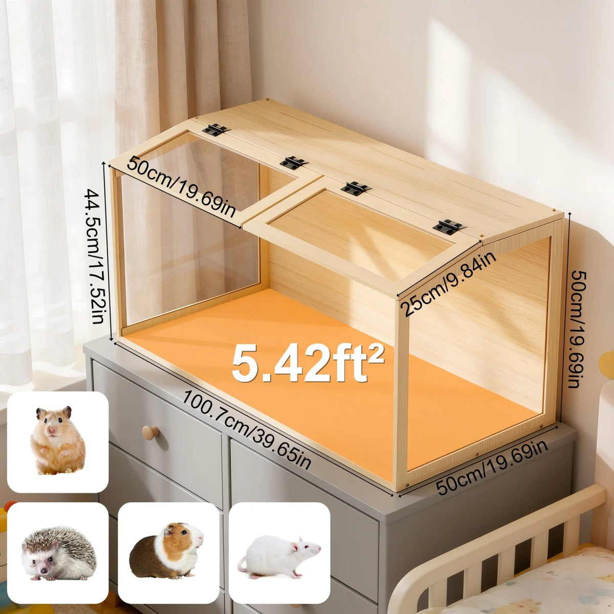 Natural Wooden Hamster Cage Habitat Dual Access Door Built-in Light Animal Cabinet Tabletop Hamsters Habitat for Small Pets The Pet & Home Store
