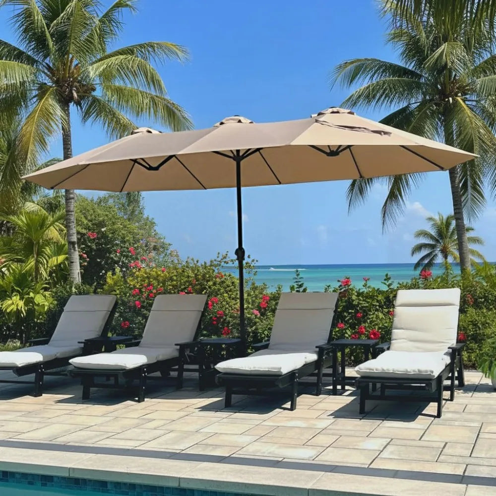 15' Double-Sided Rectangular Large Market Patio Umbrella with Base Included, Customized